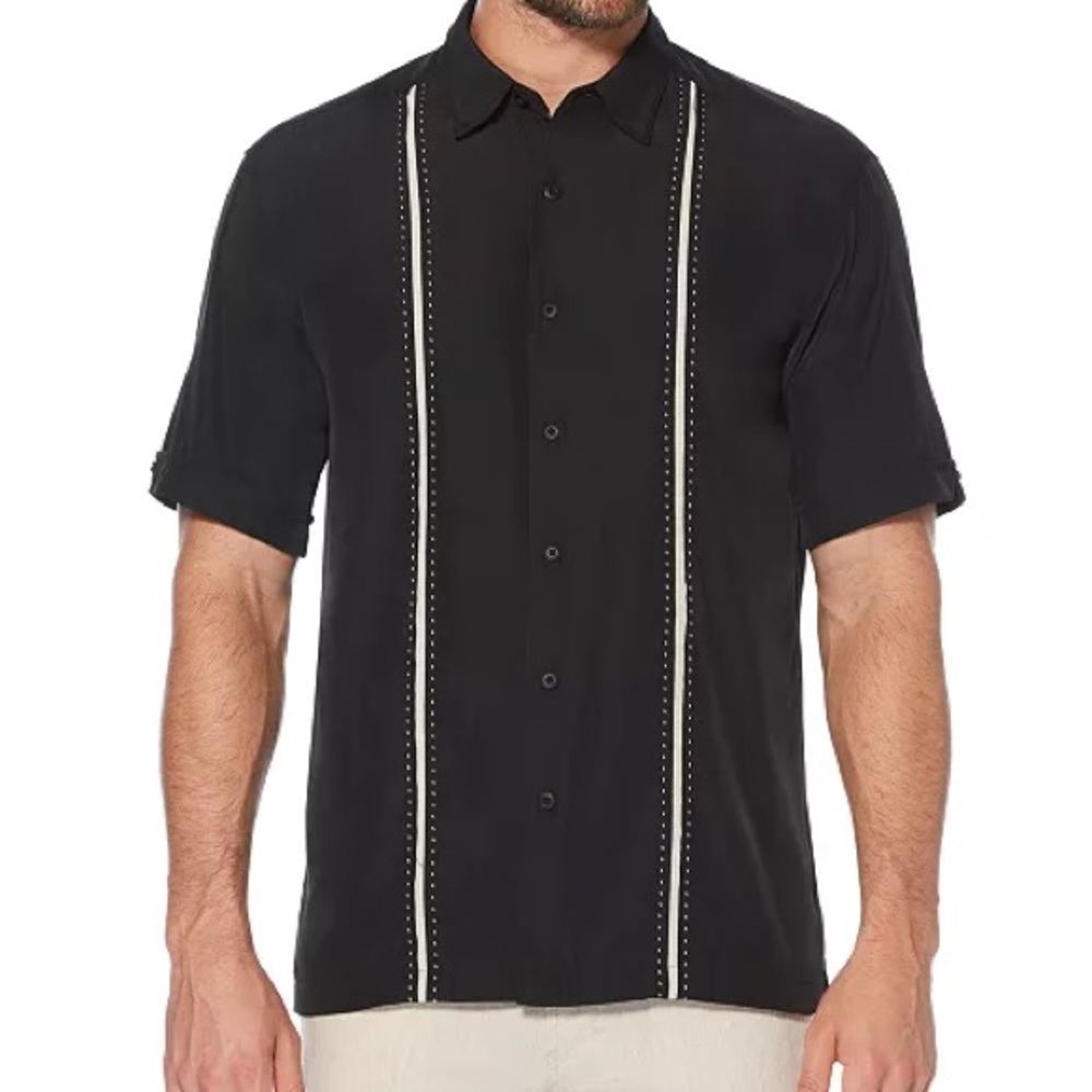 Cubavera Men’s Short Sleeve Button Down Shirt Black Stripe 2XLT Big & Tall NWT